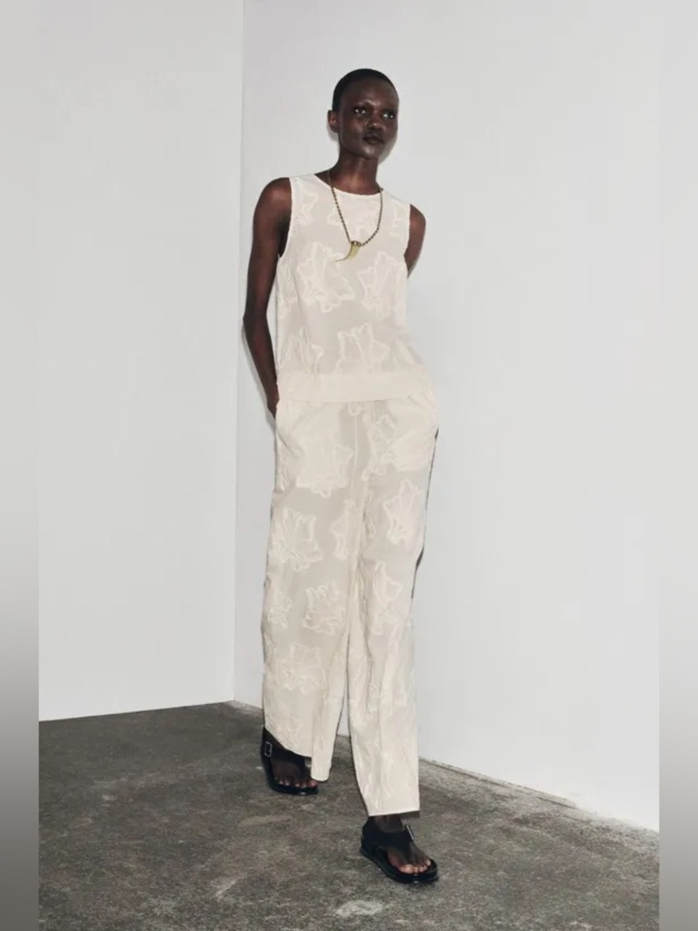 Zara Embroidered Wide Straight Pants L